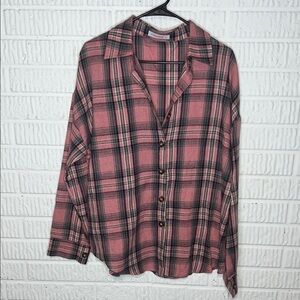 Fantaslook Pink Plaid Button-Up Shirt